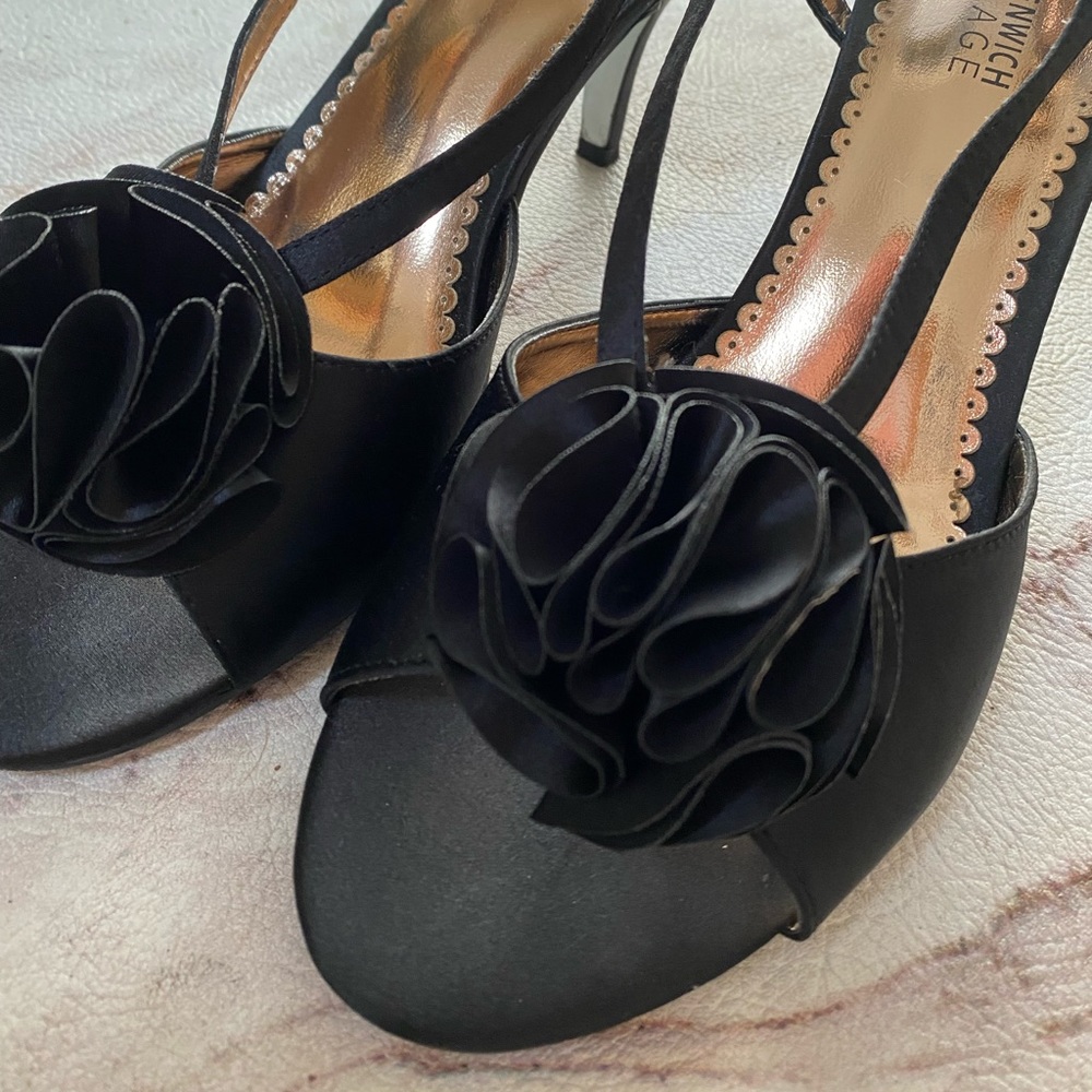 Black small heal sandals.